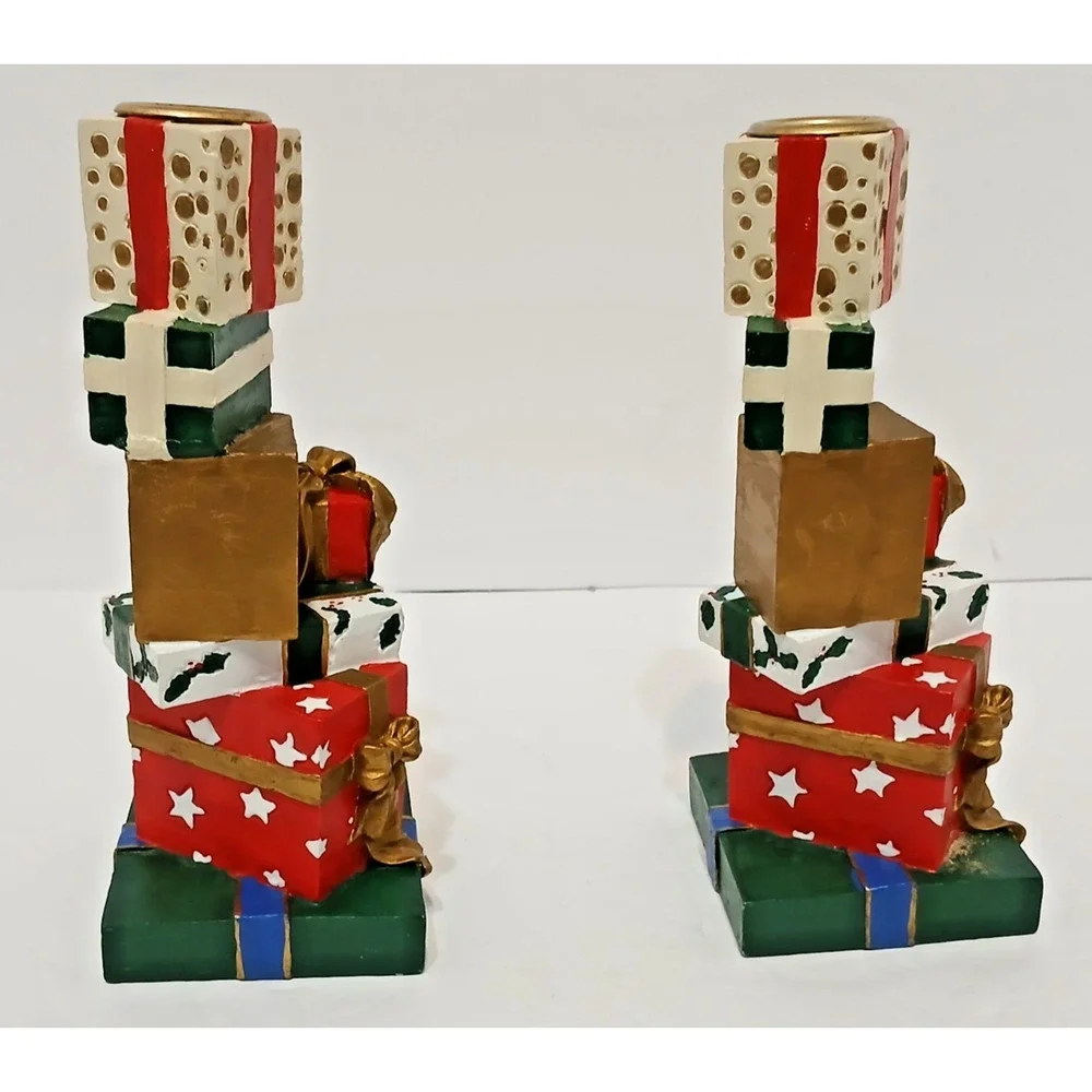 Vintage Pair Christmas Candlestick Holders Festive 90's Whimsical Cottagecore